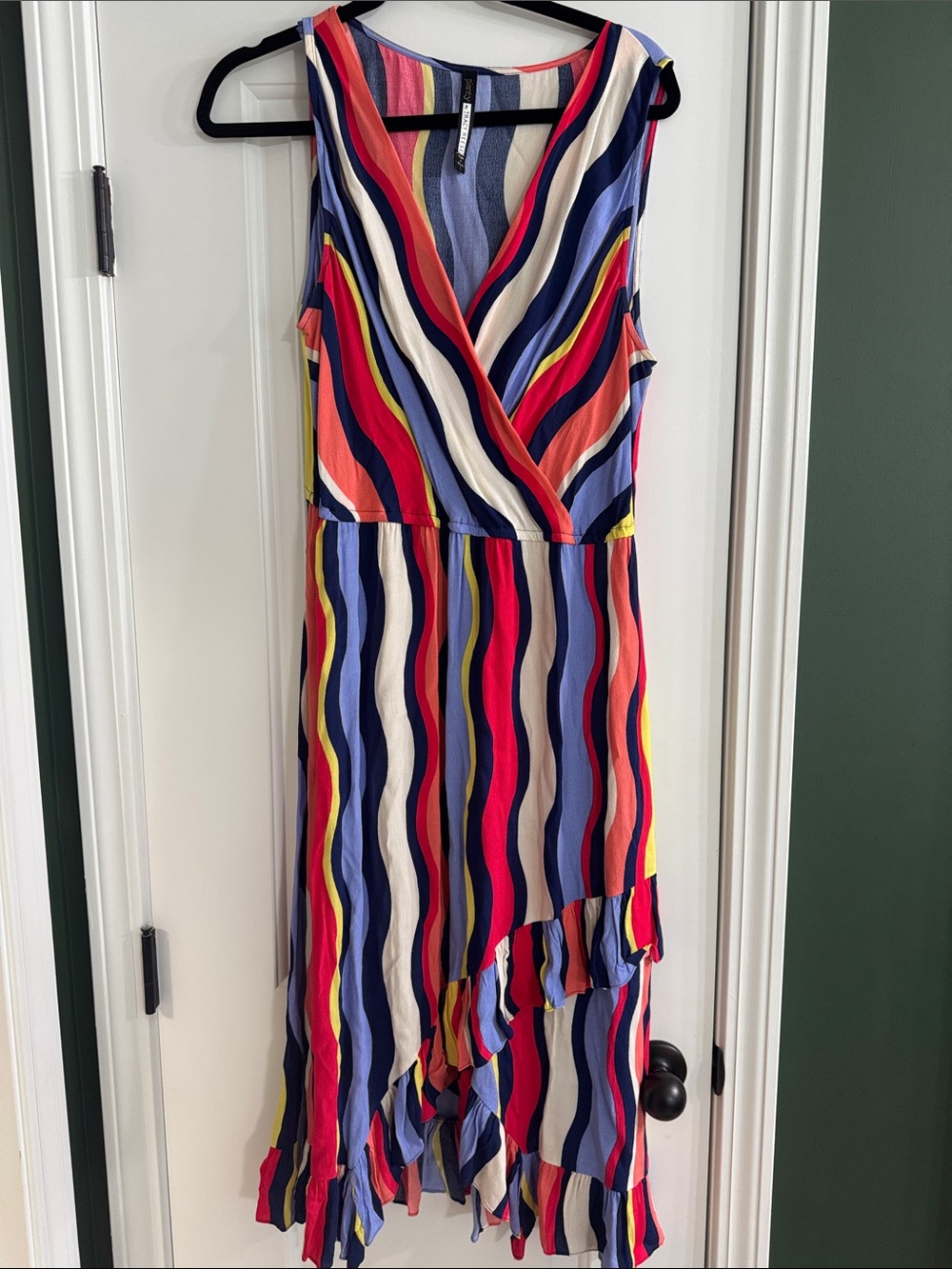 Plenty by Tracy Reese Navy, Red, Pink & Yellow Wave-Stripe High-Low Dress